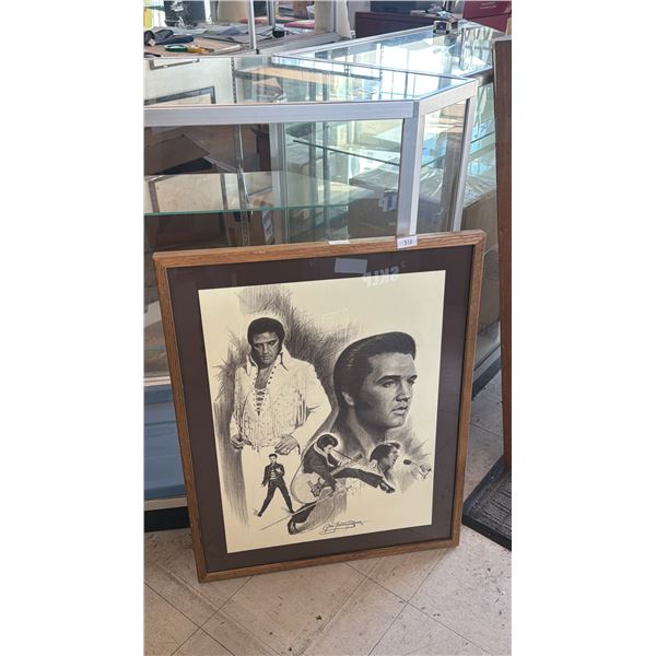FRAMED VINTAGE 1977 GLEN FORTUNE BANSE ELVIS PENCIL LITHOGRAPH PRINT: APPROX. 23" X 29"