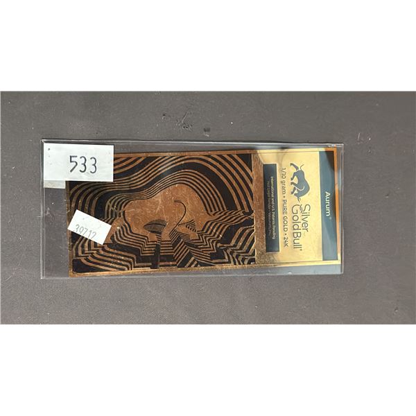 1/0G SILVER GOLD BULL AURUM GOLD THIN WAFER: 1/10G OF 24K GOLD ON A PROTECTIVE POLYMER SHEET