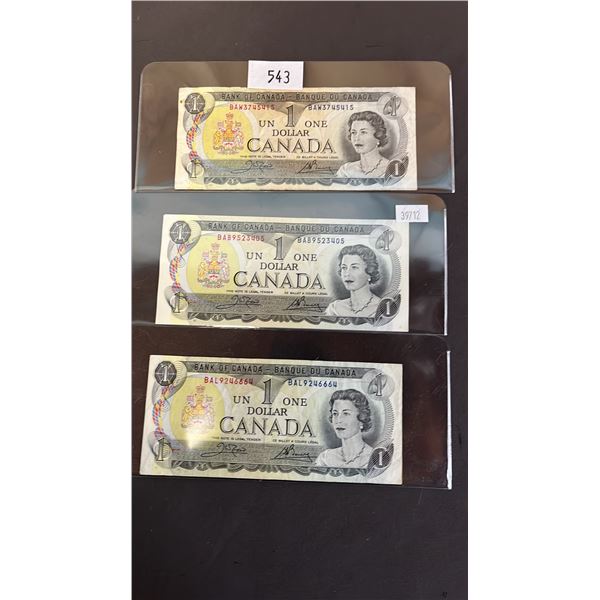(3) 1973 CANADIAN $1 BILLS
