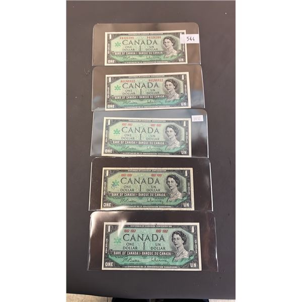 (5) 1967 CANADIAN $1 BILLS
