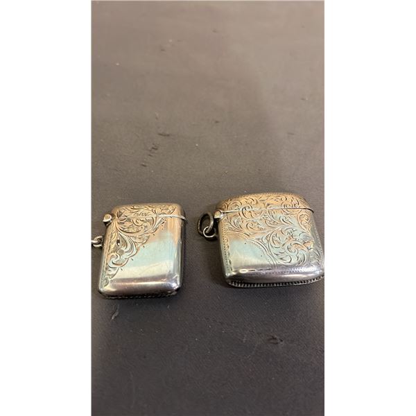 (2) ANTIQUE STERLING SILVER VESTA CASES (MATCH SAFES): 38.5 GRAMS