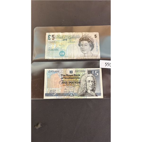 1990 SCOTTISH 5 POUND NOTE & 2002 ENGLISH 5 POUND NOTE