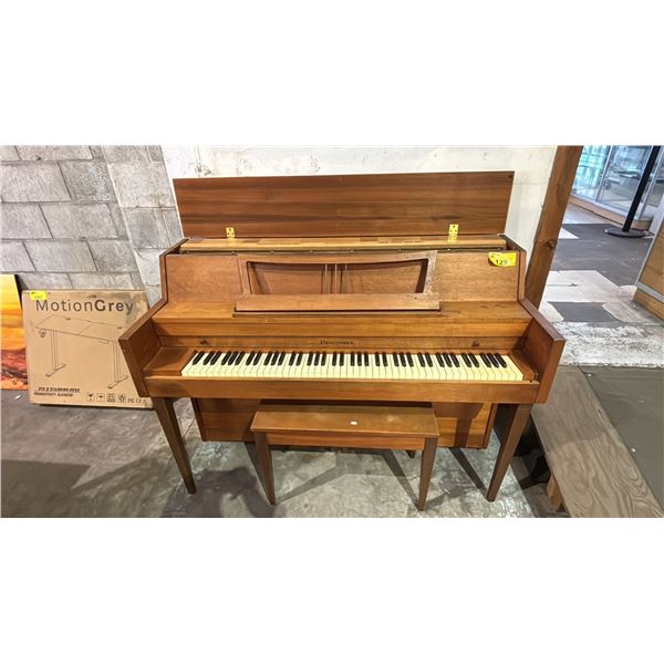 HEINTZMAN VERTICAL GRAND PIANO WITH BENCH: CIRCA 1971