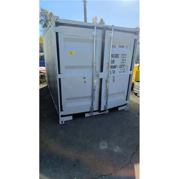 10FT BEIGE OFFICE STORAGE SHIPPING CONTAINER WITH DUAL SWING REAR DOORS, CAMS, SIDE MAN DOOR &
