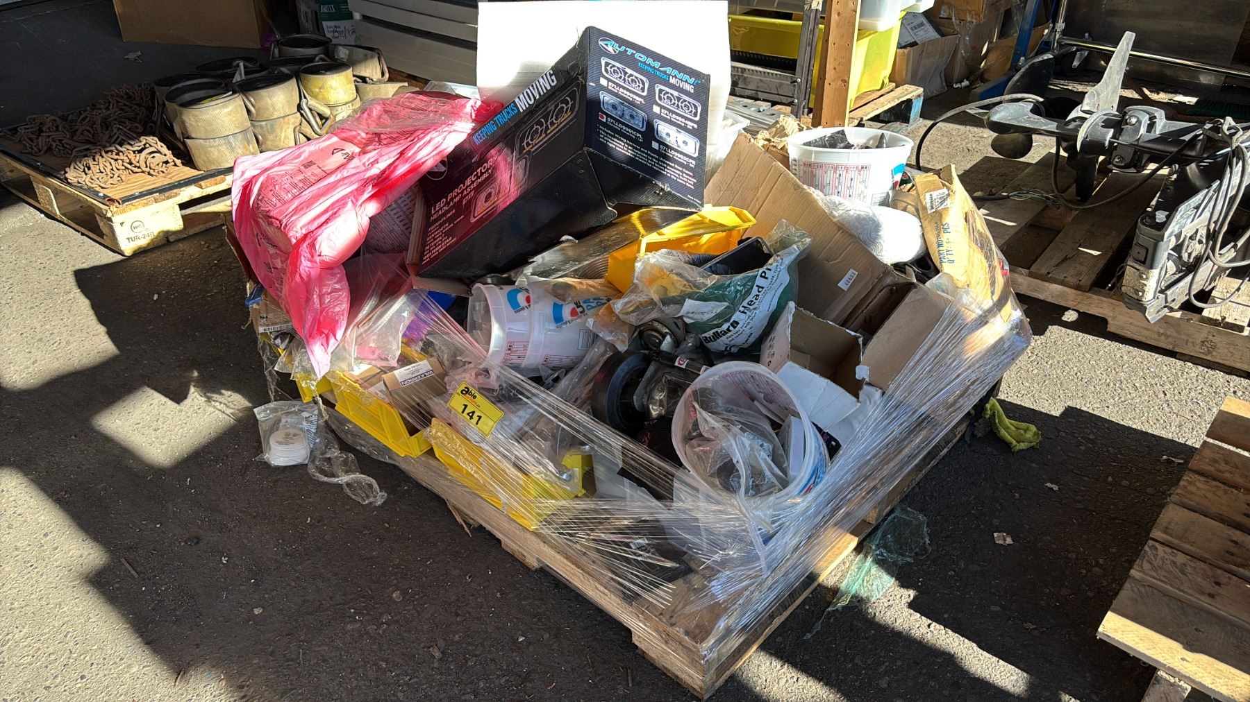 PALLET OF ASSTD. WRENCHES, SOCKETS, LED PROJECTOR HEADLAMP ASSEMBLY ...
