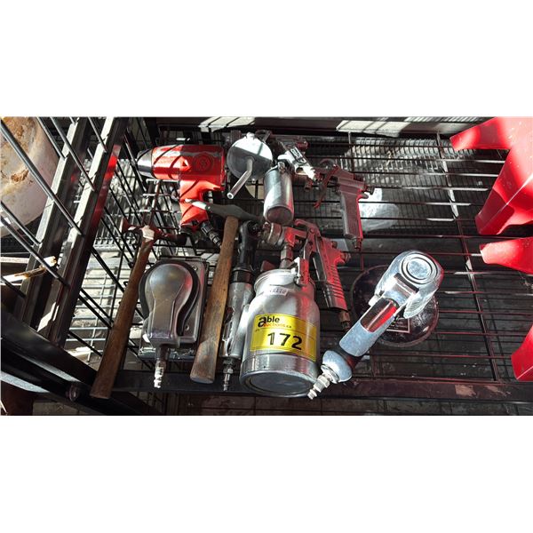 SHELF OF ASSORTED PNEUMATIC AND HAND TOOLS