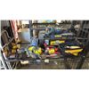 Image 1 : SHELF OF ASSORTED POWER TOOLS INCL. DEWALT DRILL, MAKITA SAW, DEWALT TOOL BOX AND MORE