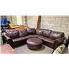 Image 1 : LEATHER UPHOLSTERED SECTIONAL SOFA WITH MATCHING ROUND OTTOMAN