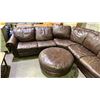 Image 2 : LEATHER UPHOLSTERED SECTIONAL SOFA WITH MATCHING ROUND OTTOMAN