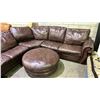 Image 3 : LEATHER UPHOLSTERED SECTIONAL SOFA WITH MATCHING ROUND OTTOMAN
