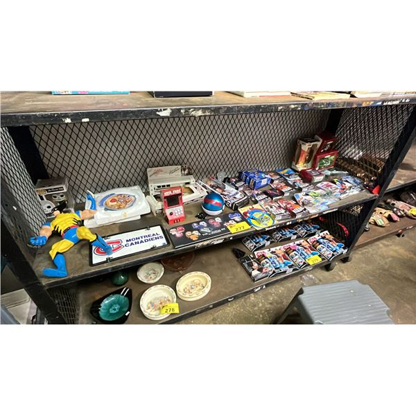SHELF OF ASSORTED COLLECTABLE TOYS INCL. TRANSFORMERS, MARVEL HOT WHEELS, STAR WARS AND MORE