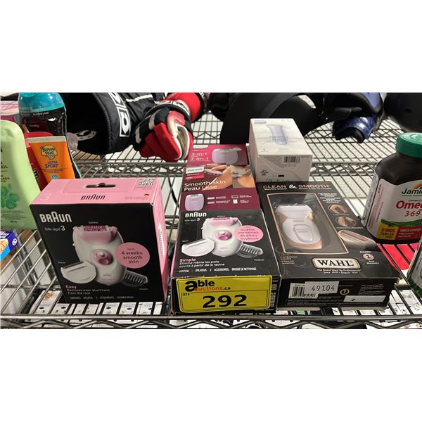 ASSORTED TRIMMERS INCL. (2) BRAUN SILK.EPIL 3, (2) PHILIPS EPILATOR 4000, CLEAN & SMOOTH WET/DRY