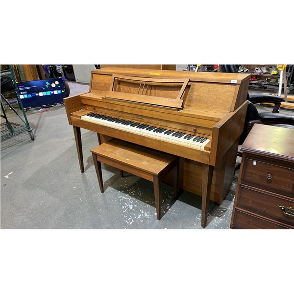 VINTAGE CIRCA 1960S HEINTZMAN VERTICAL GRAND PIANO WITH BENCH
