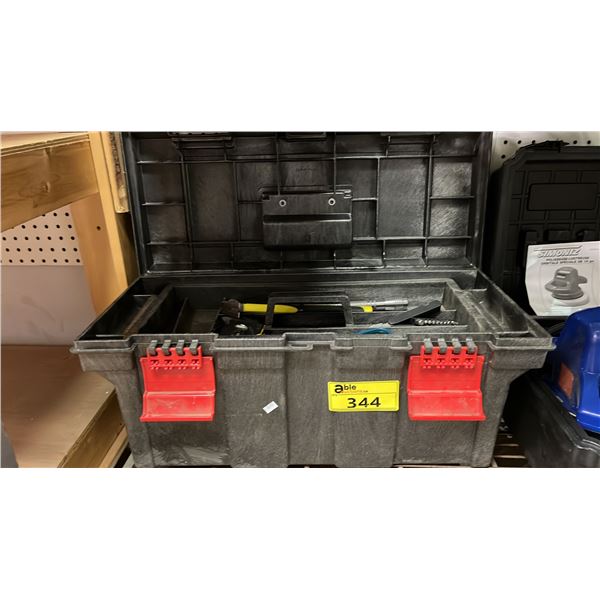 HEAVY DUTY PLASTIC BLACK TOOL BOX WITH HAND TOOLS INCLUDED