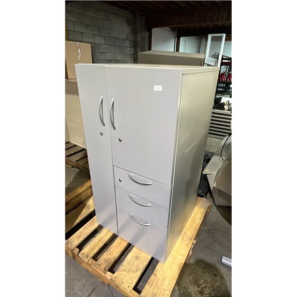 METAL UPRIGHT 2-DOOR/3-DRAWER STORAGE CABINET WITH KEYS