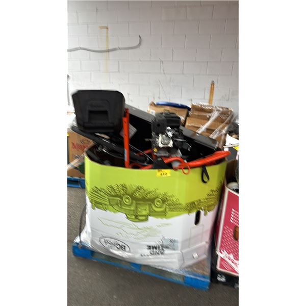 PALLET OF ASSTD ITEMS INCL.: SPEAKERS, HUSQVARNA PRESSURE WASHER, WATER COOLERS, BIKE (PARTS) & MORE