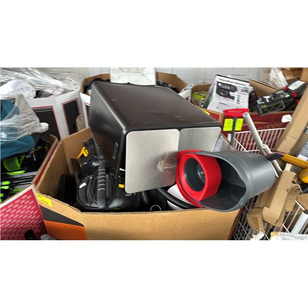 PALLET OF ASSTD HOME ITEMS INCL.: VILEDA SPIN MOP, DEWALT WET/DRY VACS, RECYCLING SORTING BIN & MORE