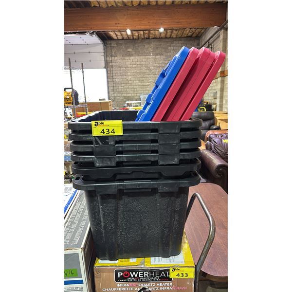 STACK OF (6) TOTES WITH (5) LIDS
