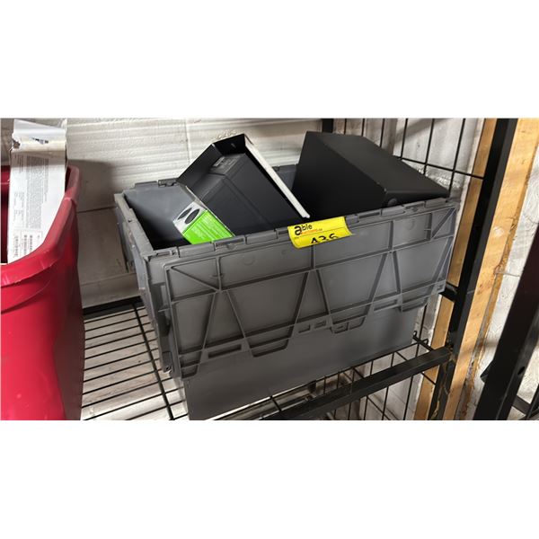 BIN OF ASSORTED ITEMS INCLUDING AIRPODS, XBOX GAMING REMOTES, PS REMOTES, BEAT HEADPHONES AND MORE.