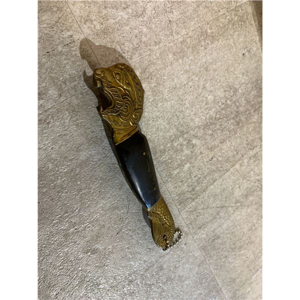 Vintage Brass & Wood Chinese Dragon Motif Bottle Opener