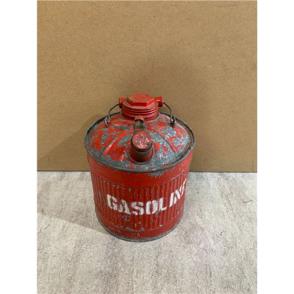 Vintage Red Metal Ribbed Utility Gas Can