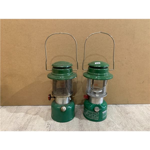 Lot Of 2 Vintage Green Camping Liquid Fuel Lanterns