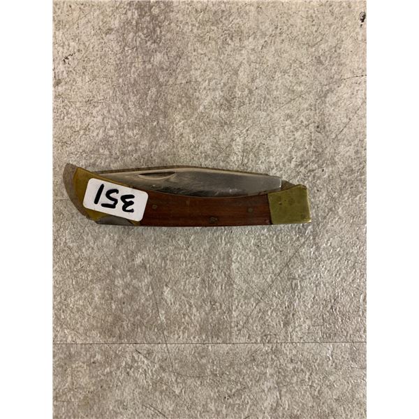 Vintage Stainless Steel Folding Pocket Knife With A Wooden Handle