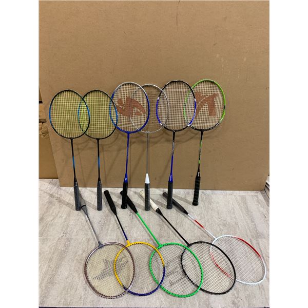 Lot Of 11 Assorted Badminton Rackets - With Good Grips - Includes A Birdie