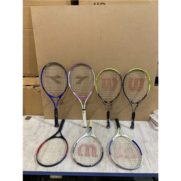 Assortment Of 7 Different Tennis Rackets - With Worn Grips