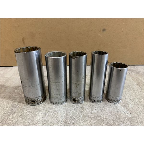 Lot Of 5 Vintage Snap On 1/2in Deep Sockets
