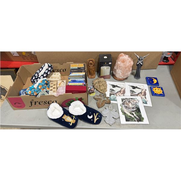 Variety Lot w/ Wolf Prints, Himalayan Salt Decor, Slippers, & More