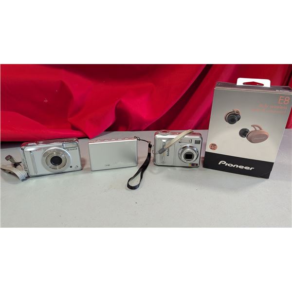 3 Digital Cameras & Pioneer Wireless Headphones