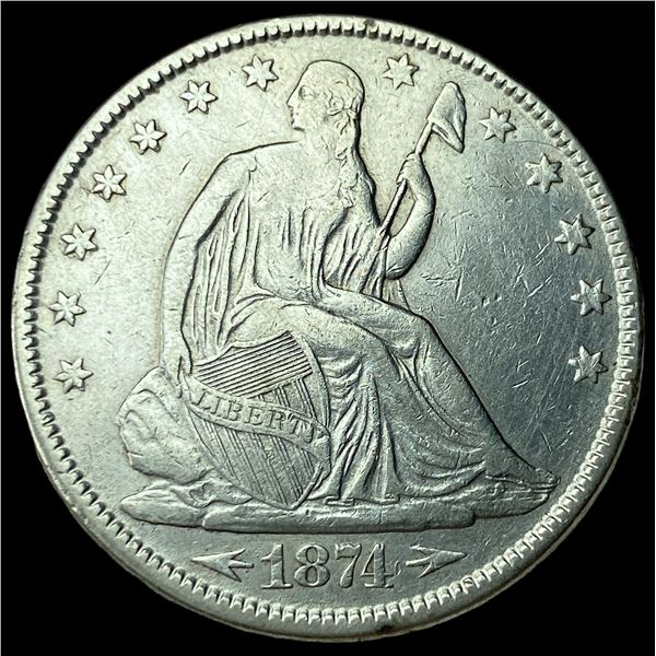 1874 Arrows Seated Liberty Half Dollar  CLOSELY UNCIRCULATED
