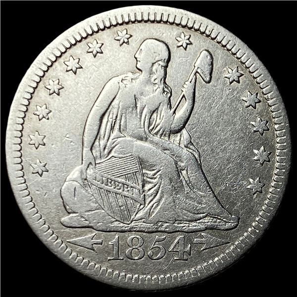 1854-O Silver Seated Liberty Quarter NEARLY  UNCIRCULATED