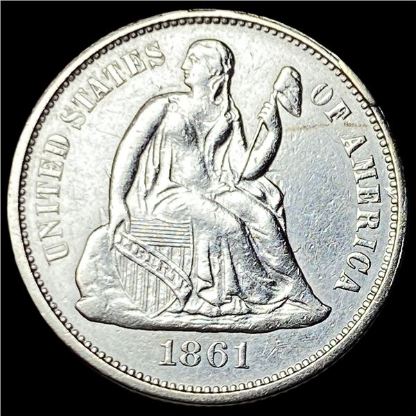 1861 Silver Seated Liberty Dime CHOICE AU