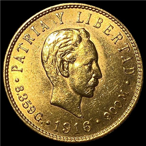 1916 Cuba .2419oz Gold 5 Pesos GEM BU