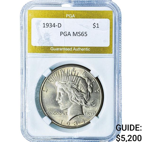 1934-D Silver Peace Dollar PGA MS65