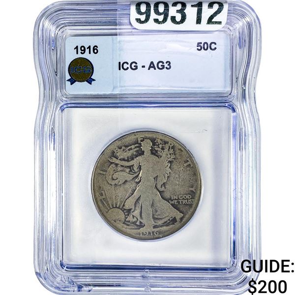 1916 Walking Liberty Half Dollar ICG AG3