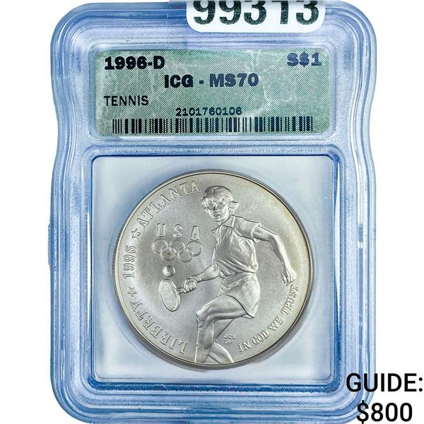 1996-D Atlanta Olypmics Commem. Silver $1-Tennis  MS70