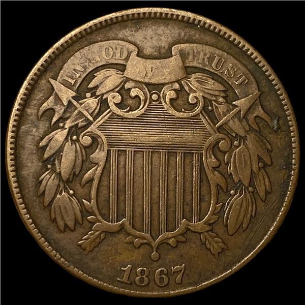 1867 Copper Two-Cent Piece NEARLY  UNCIRCULATED