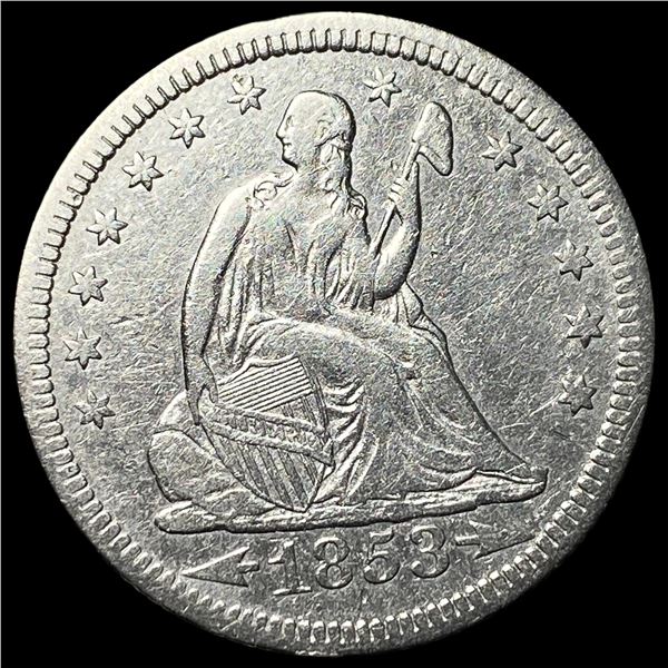 1853 Arrows & Rays Silver Seated Liberty Quarter CLOSELY UNCIRCULATED