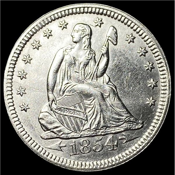 1854 Arrows Silver Seated Liberty Quarter CHOICE BU