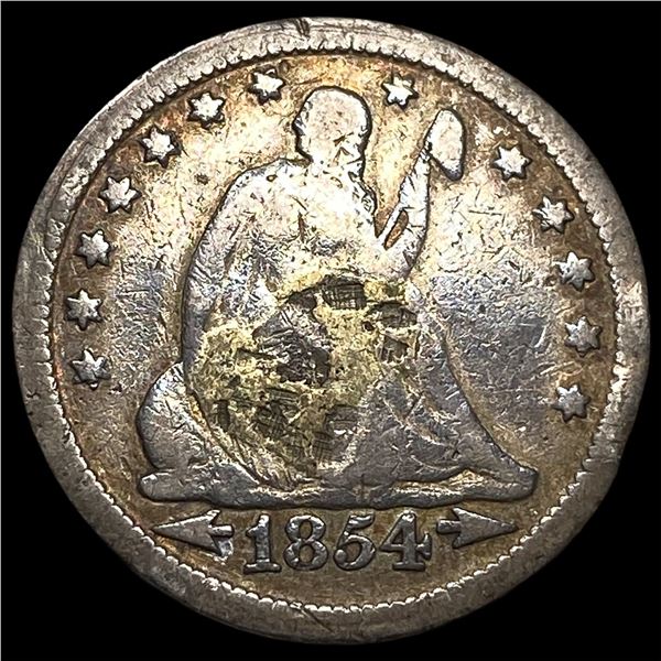 1854 Arrows Silver Seated Liberty Quarter LIGHTLY CIRCULATED