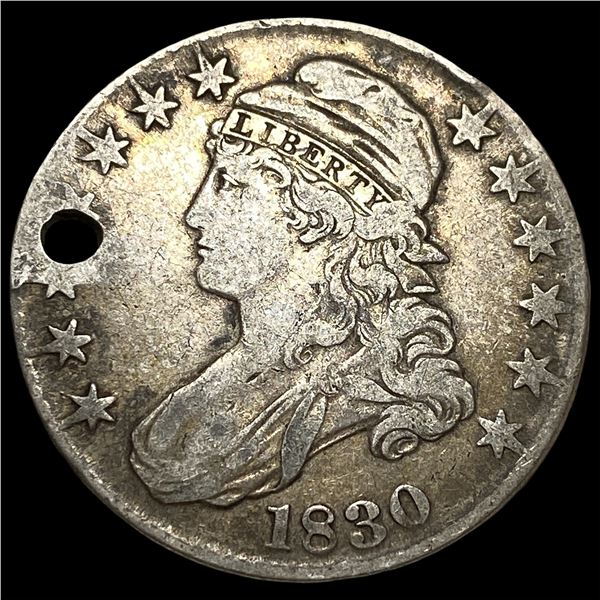 1830 Silver Capped Bust Half Dollar (holed)NEARLY UNCIRCULATED