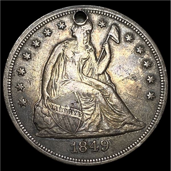 1849 Silver Seated Liberty Dollar (holed)  HIGH GRADE