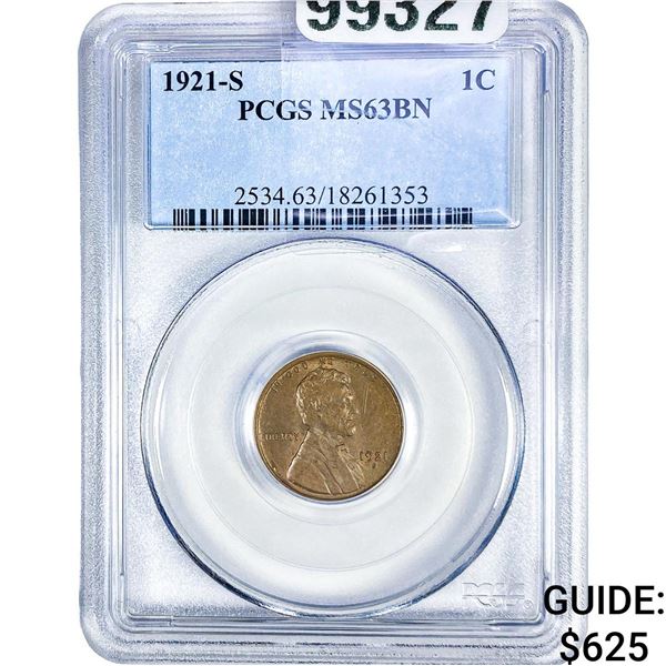 1921-S Wheat Cent PCGS MS63 BN