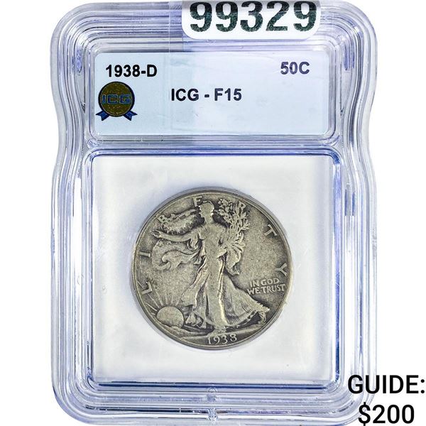 1938-D Walking Liberty Half Dollar ICG F15