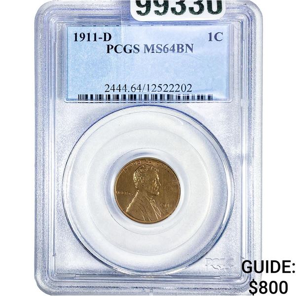 1911-D Wheat Cent PCGS MS64 BN