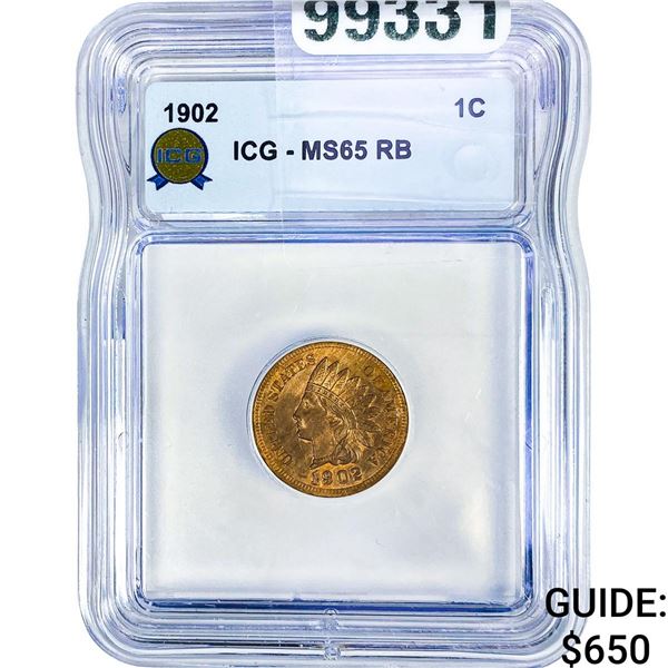 1902 Indian Head Cent ICG MS65 RB
