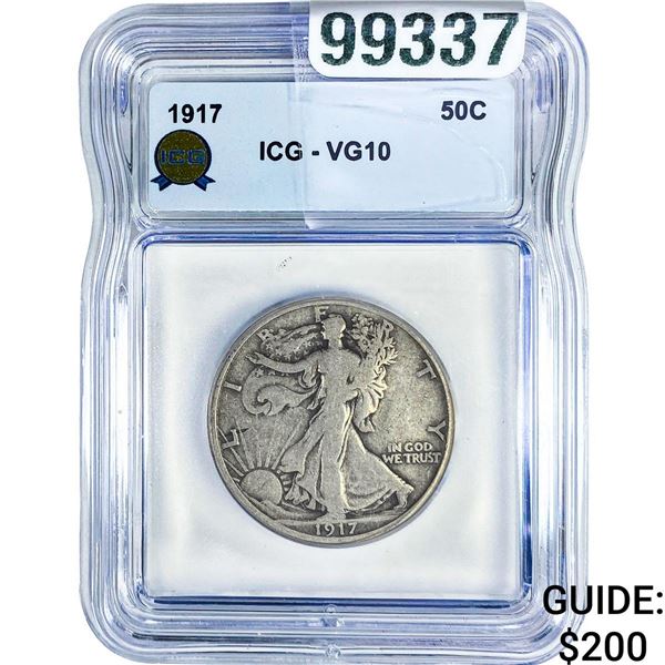 1917 Walking Liberty Half Dollar ICG VG10